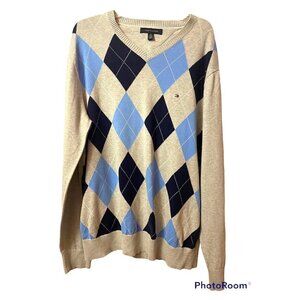 Tommy Hilfiger Argyle Print V-Neck XL Men's Sweater